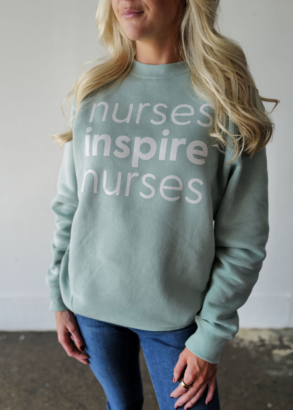 Nurses Inspire Nurses Classic Crewneck - Seafoam (ALL SALES FINAL)
