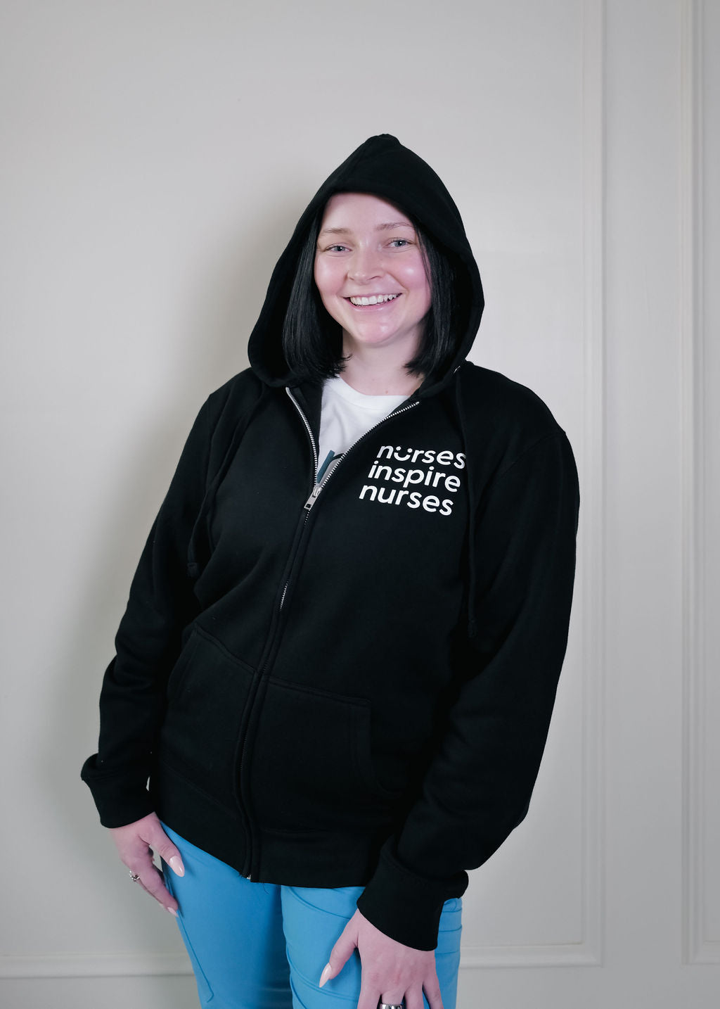 Nurses Inspire Nurses Black NIN Zip-Up Hoodie (ALL SALES FINAL)