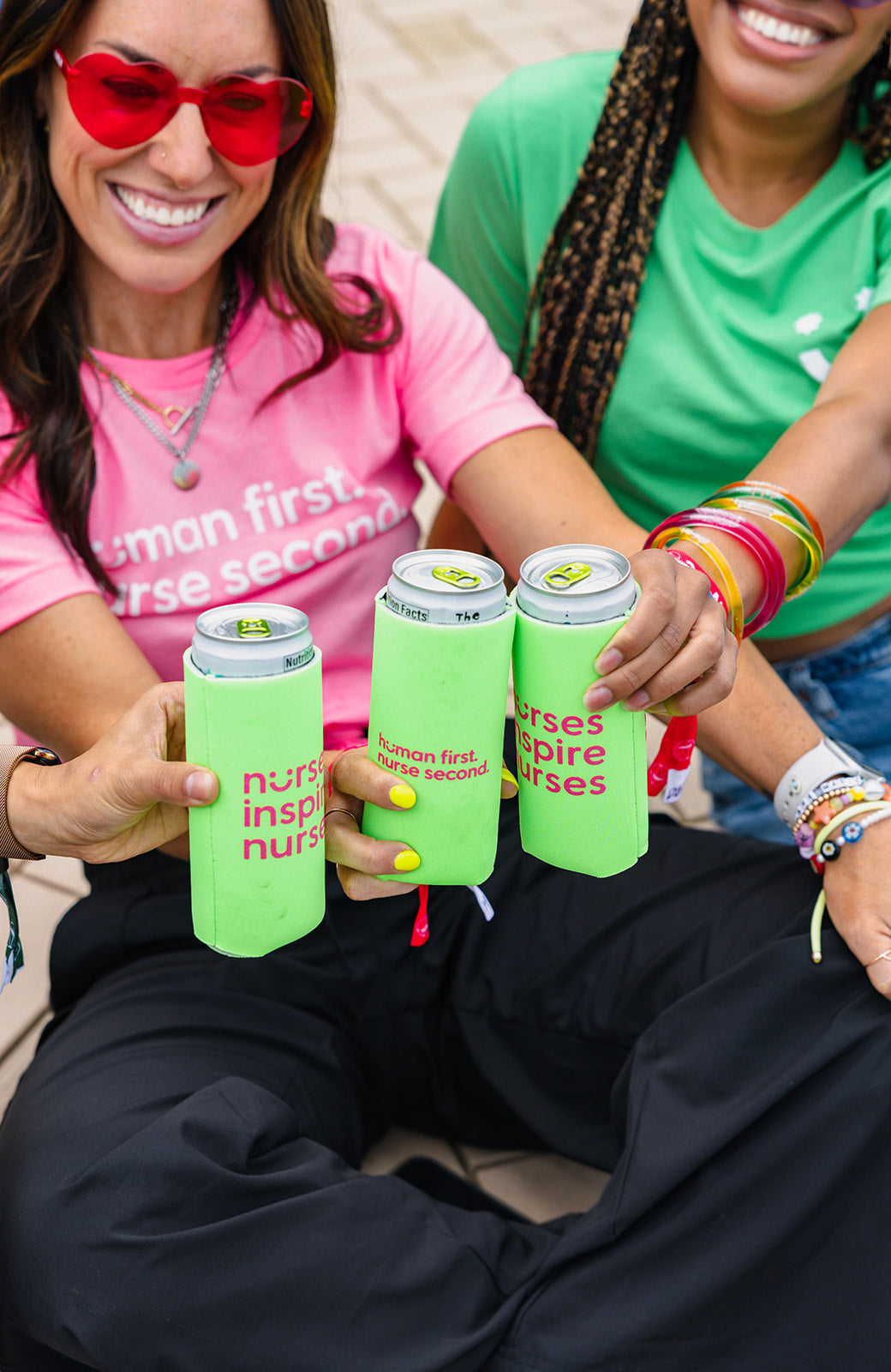 Neon Green Foam Slim Can Cooler - nursesinspirenurses