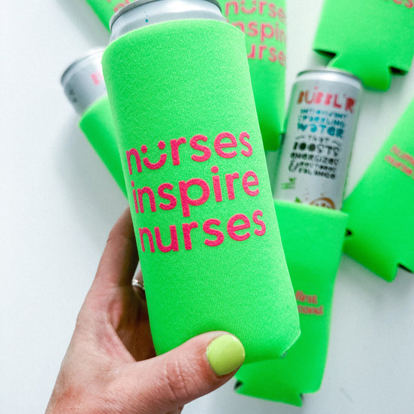 Neon Green Foam Slim Can Cooler - nursesinspirenurses