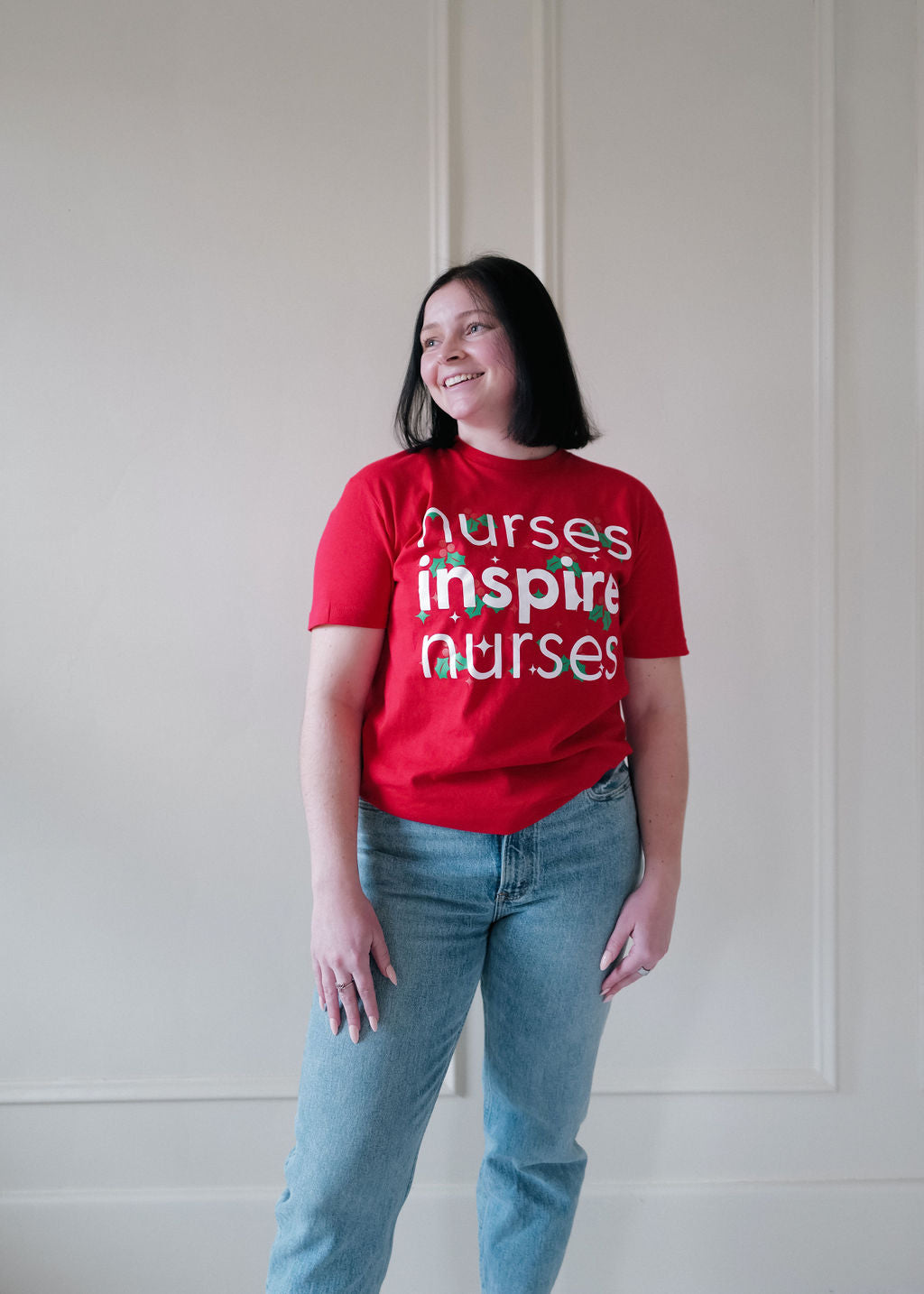 Nurses Inspire Nurses Holiday Red Tee (ALL SALES FINAL)