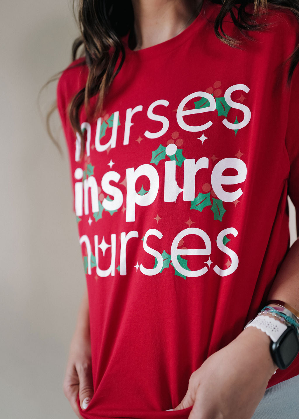 Nurses Inspire Nurses Holiday Red Tee (ALL SALES FINAL)