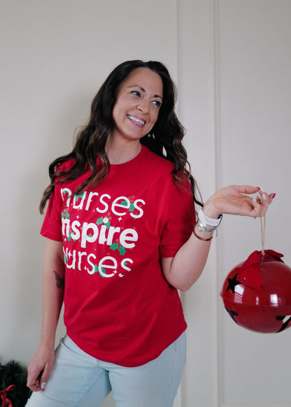 Nurses Inspire Nurses Holiday Red Tee (ALL SALES FINAL)