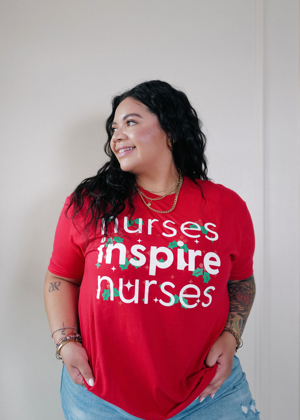 Nurses Inspire Nurses Holiday Red Tee (ALL SALES FINAL)