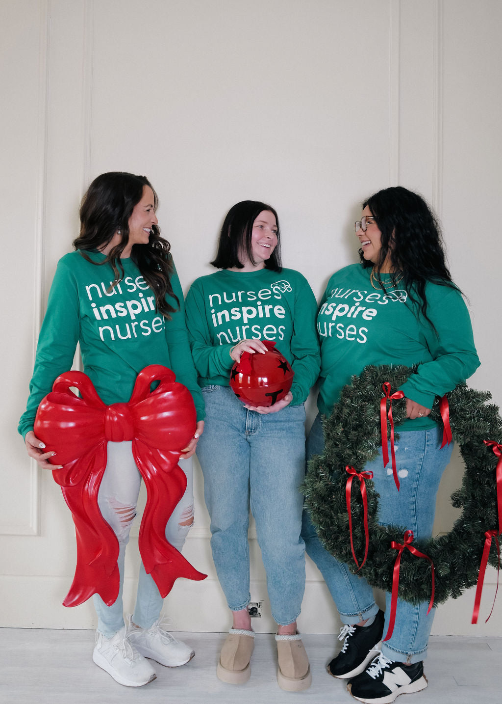 Nurses Inspire Nurses Holiday Green Long Sleeve Tee (ALL SALES FINAL)