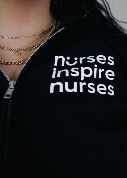 Nurses Inspire Nurses Black NIN Zip-Up Hoodie