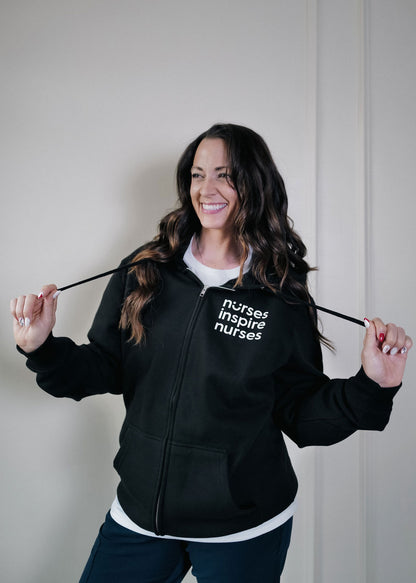 Nurses Inspire Nurses Black NIN Zip-Up Hoodie