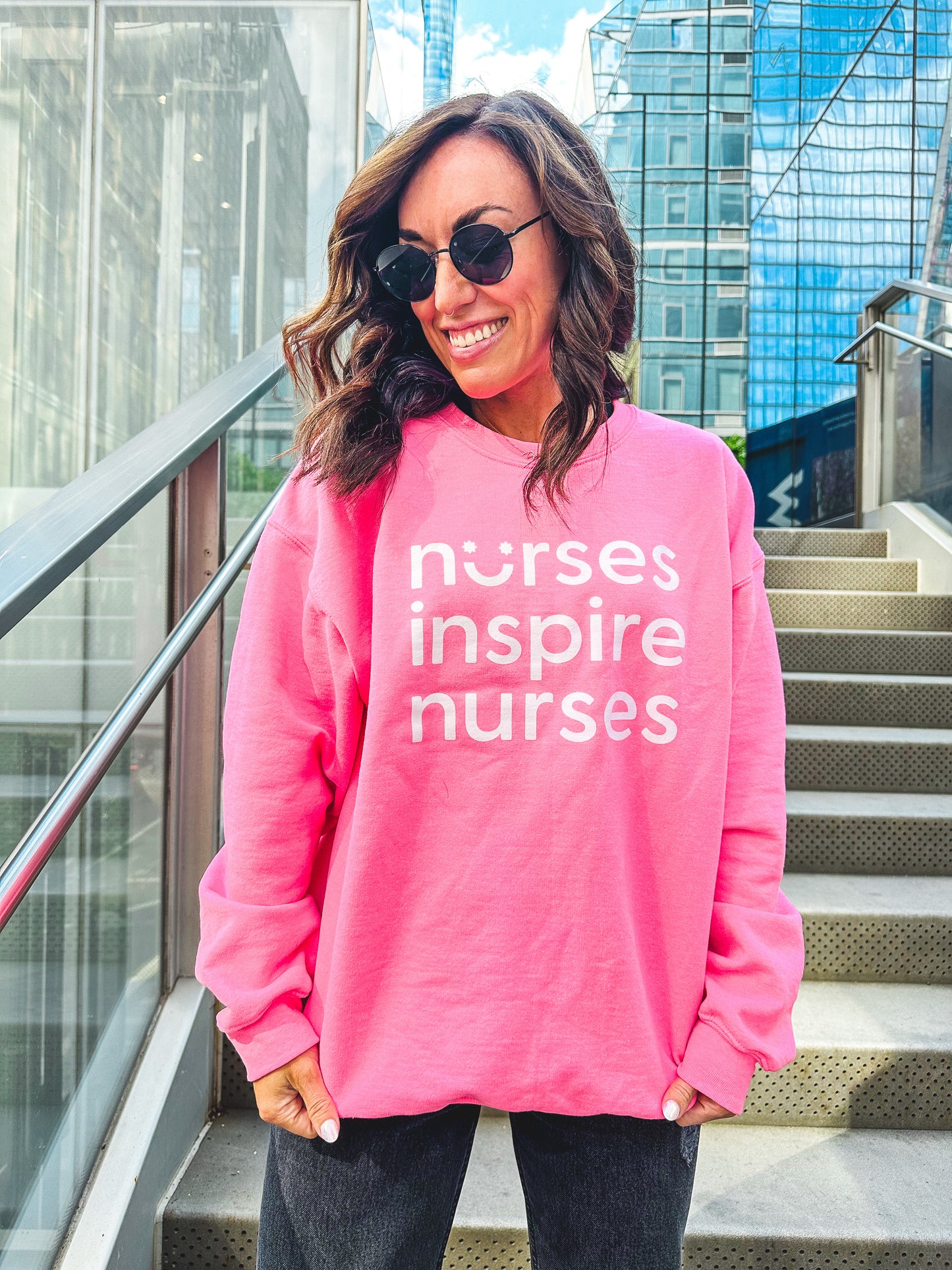 Nurses Inspire Nurses Neon Pink Smile Crew