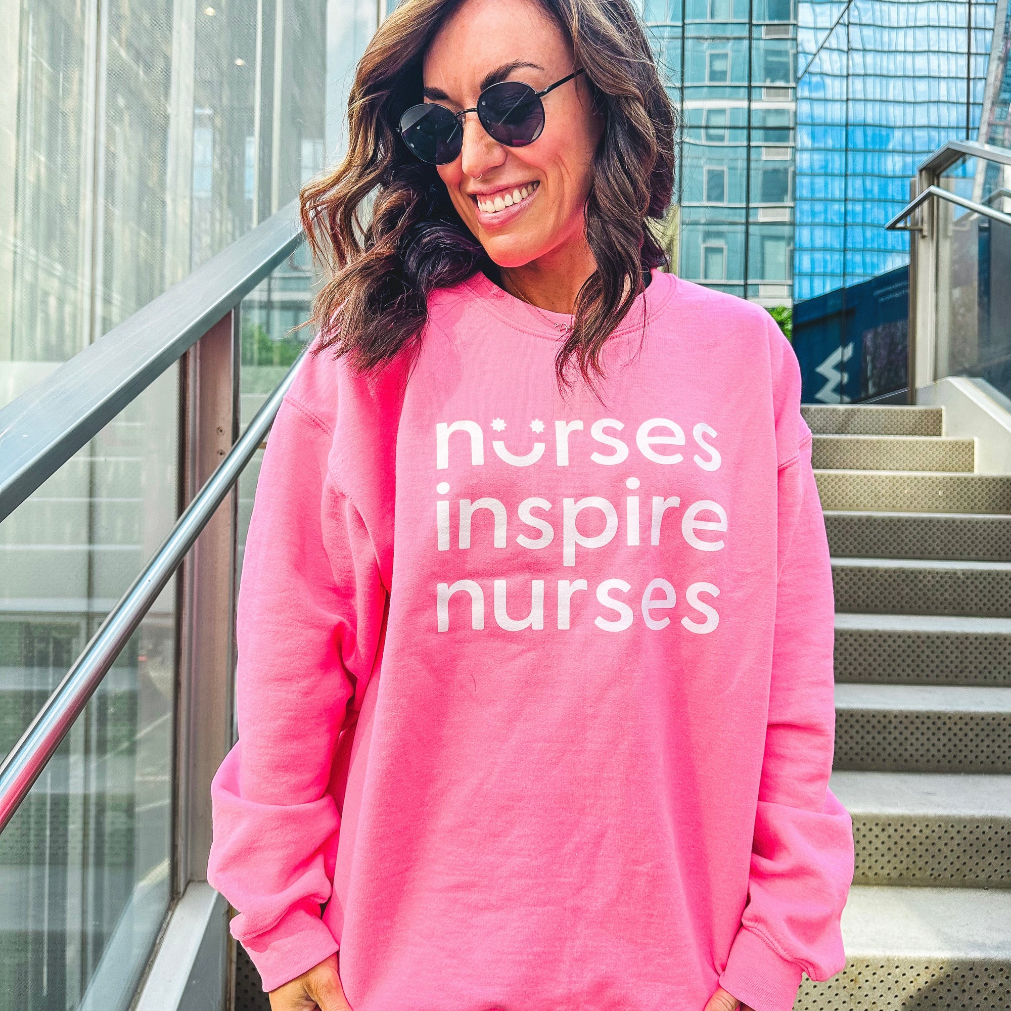 Nurses Inspire Nurses Neon Pink Smile Crew