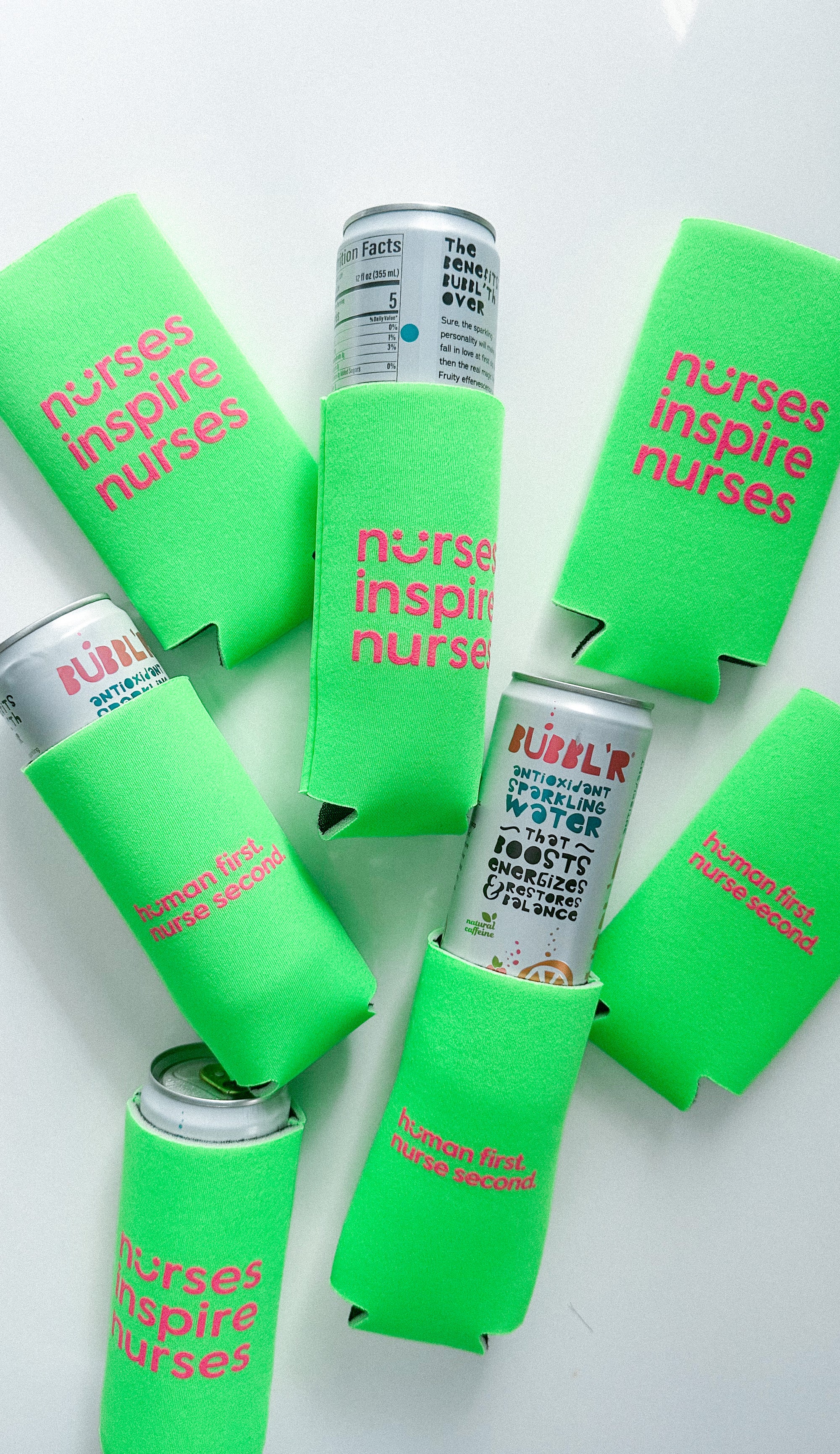 Neon Green Foam Slim Can Cooler - nursesinspirenurses
